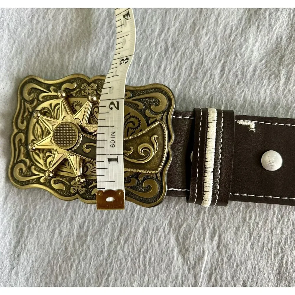 Cinturones Western Leather 50” Belt Spinning Spur Buckle Mens Size‎ 44